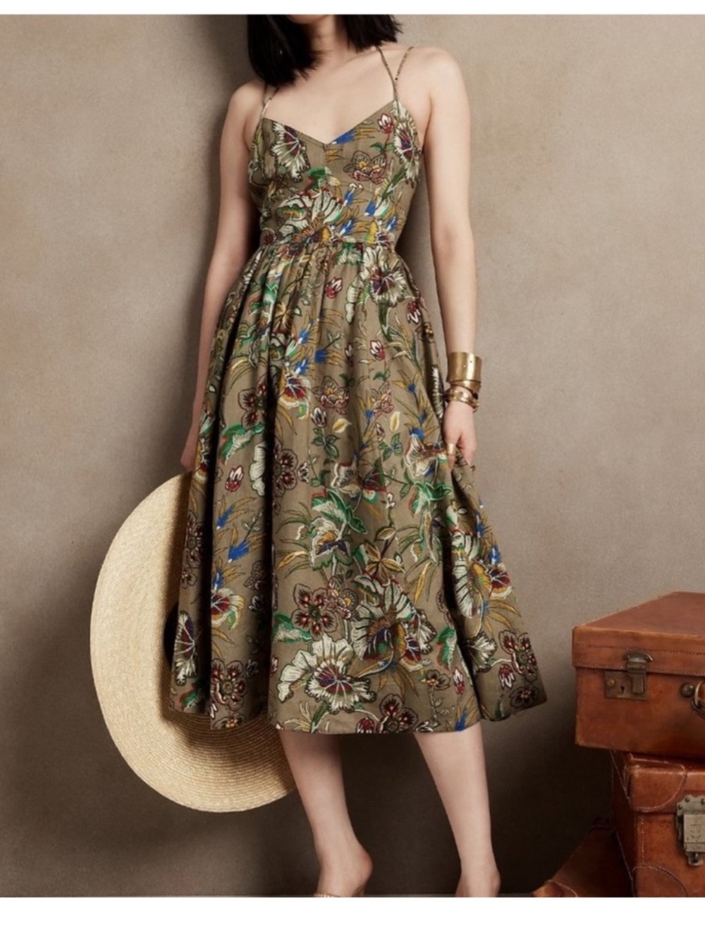 Banana republic floral linen midi dress size XS